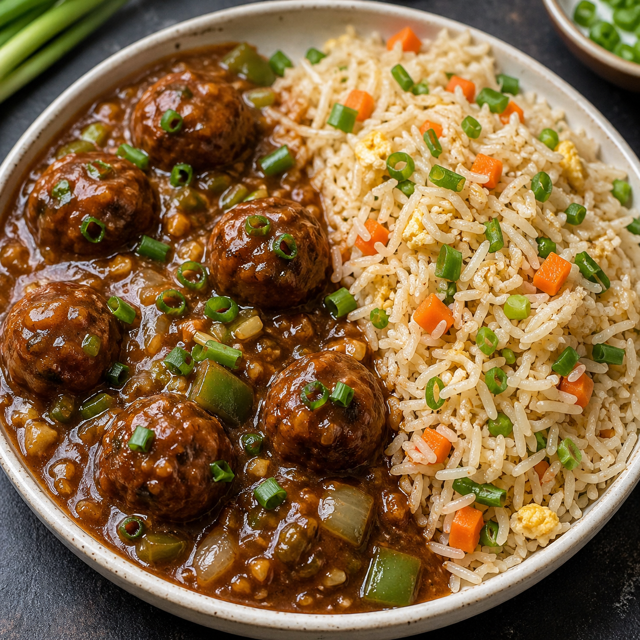 Veg Manchurian Gravy + Fried Rice